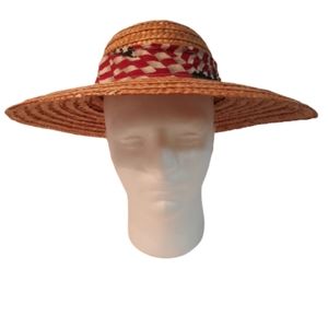 Straw Sun Hat with Fabric Bow Band